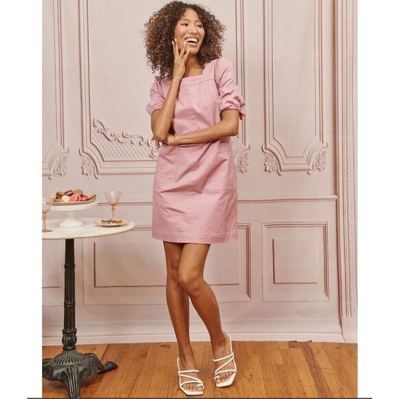 LDT Alice Puff Sleeve Dress in Dusty Rose Women’s Size 4 Square Neckline - Picture 1 of 10